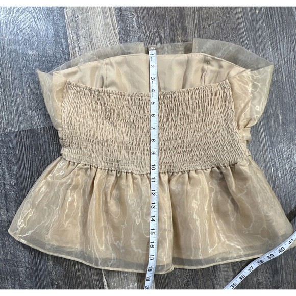 Pretty Little Thing Nude Organza Peplum Structured Waist Long Top Size 14 - Picture 10 of 11